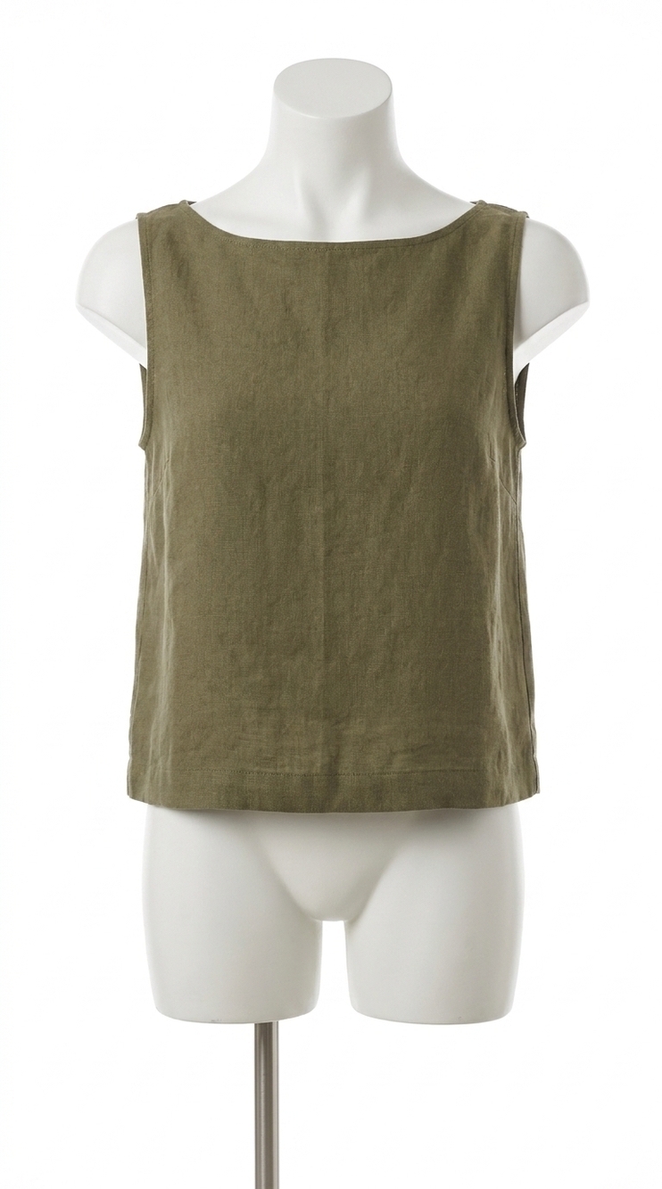 NEW MICHAEL STARS zora herringbone linen straight neck sleeveless tank in topiar